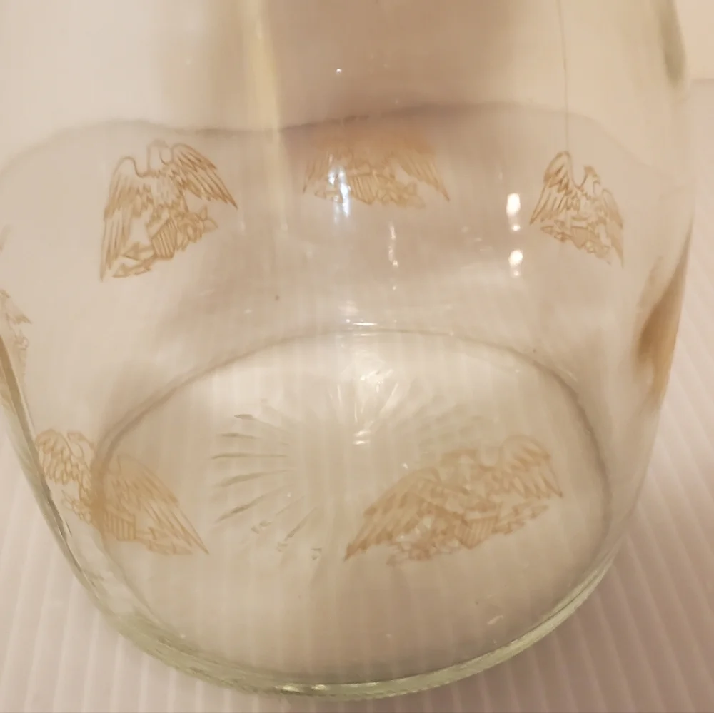 Vintage Log Cabin Syrup Dispenser Glass Eagle Pitcher Cottagecore Carafe MCM